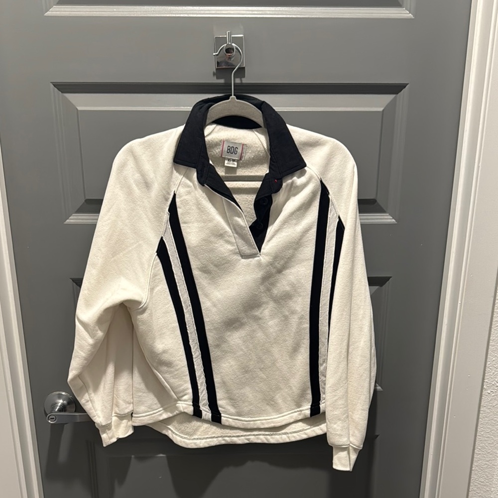 White and Black Striped Pullover - BDG